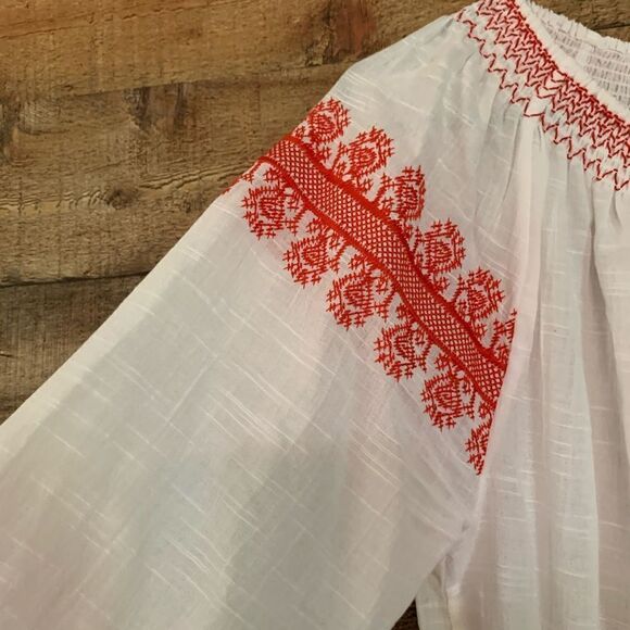 J. Crew white shorts romper orange embroidery long sleeve size‎ small - Picture 6 of 13